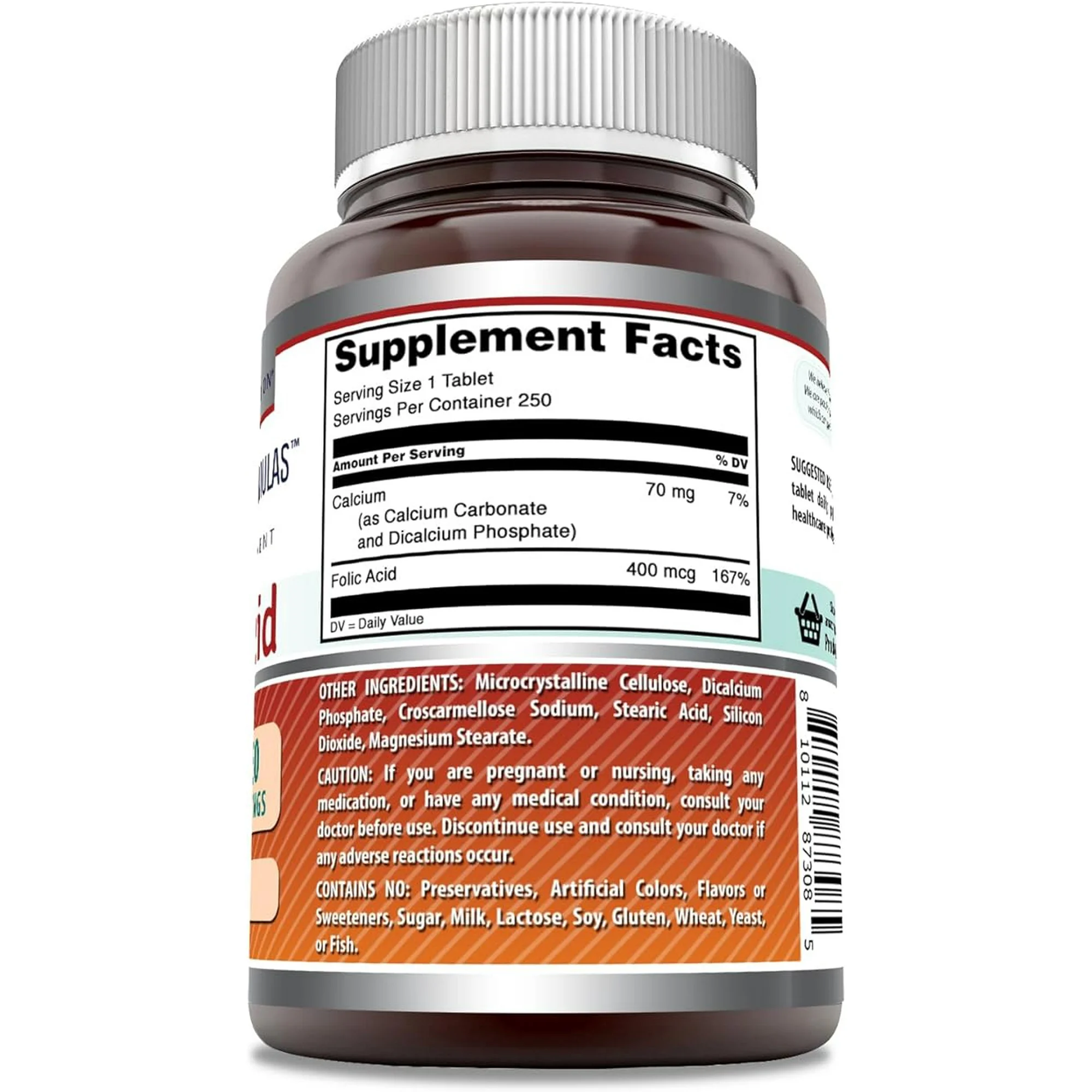 Amazing Formulas Folic Acid (Vitamin B9) 400 mcg 250 Tablets - Image 2